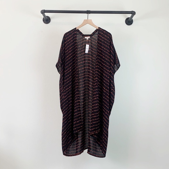 NWT Loft Pearl Polka Dot Print Long Open Kimono In Black & Red - Picture 4 of 7